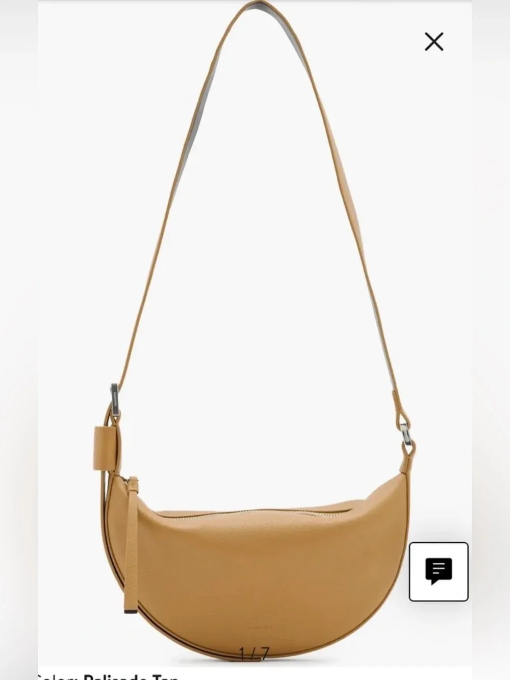 All Saints Tan Crescent Leather Crossbody Bag